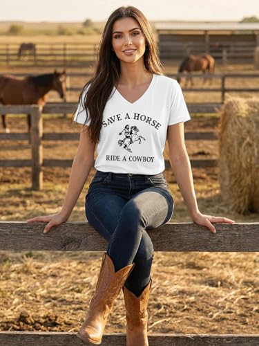 Eatbook Western Shirts for Women V-Neck Cow Skull Graphic Vintage Tees — view 2