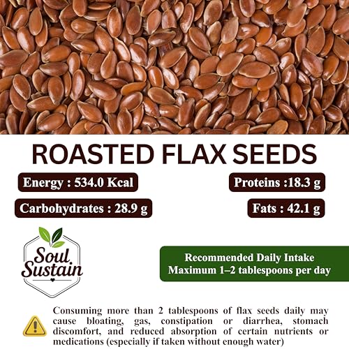 Image of SoulSustain Roasted Flax Seeds (100 GM) | Plant Protein & Fiber Snack | Omega 3 Nutrient Seeds | Gluten Free Vegan Snack for Smoothies, Baking, Salad Topping, Breakfast, Travel, Workout Energy