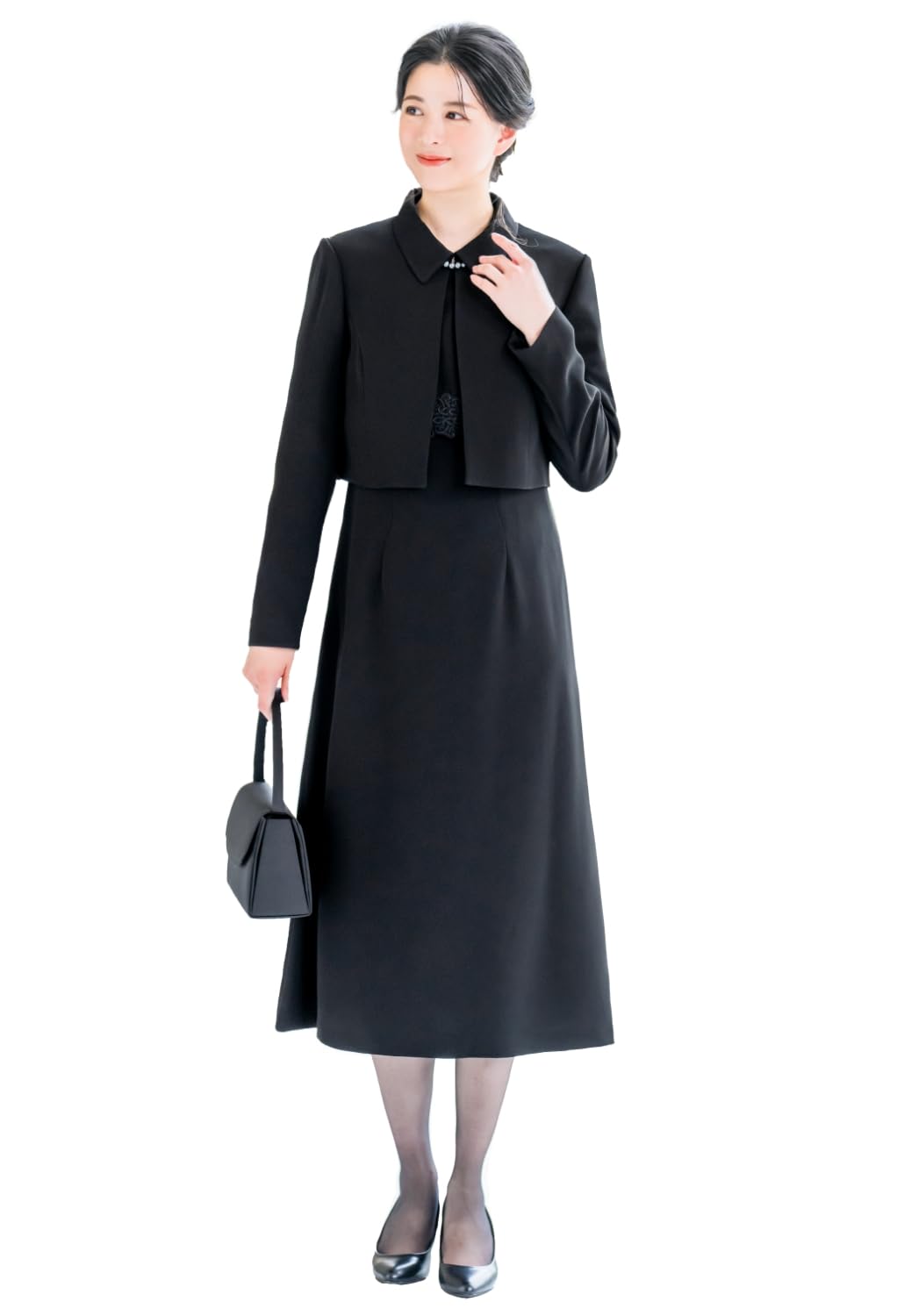 210006 Elena Long Black Formal One Piece Suit, Souvenir Jacket, Mourning Clothes, Dress, Black, 13 号 ABR-image-40