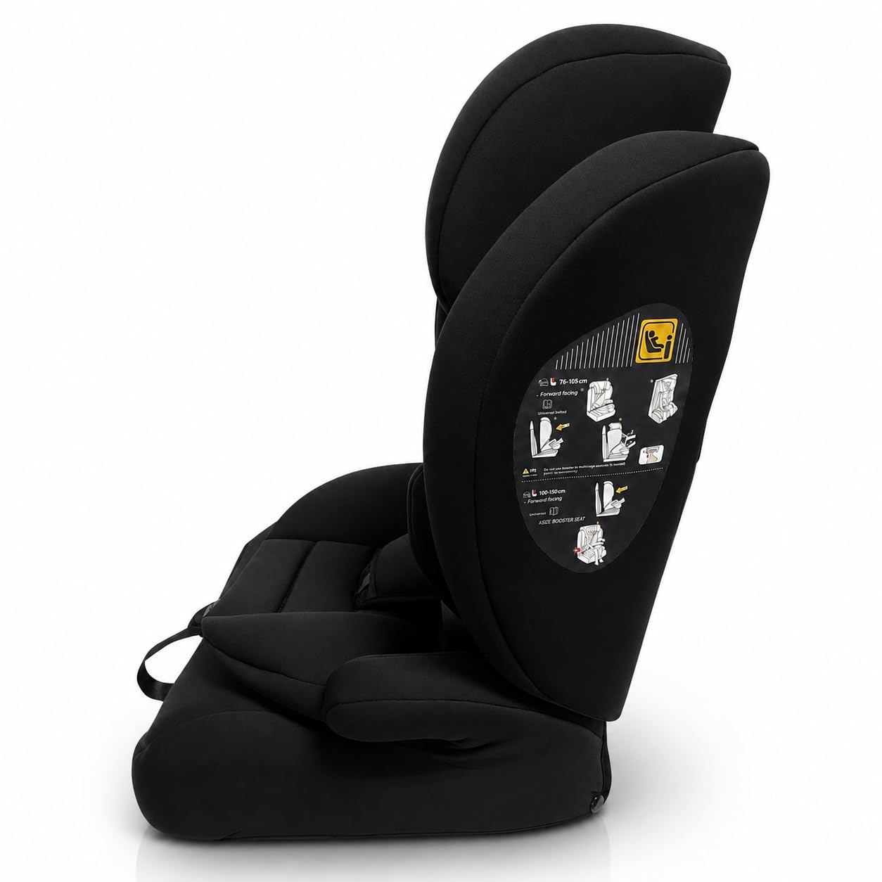 Silla de Coche i-Size 76-150 cm (15 meses–12 años) Grupo 1 2 3, Ligera 5 kg, Instalación con Cinturón, Arnés 5 Puntos, Protección Lateral – Asalvo Nómada Pro Negro