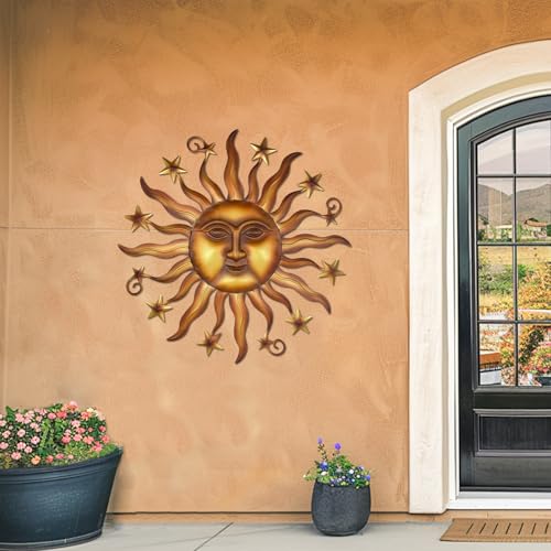 Liffy 24 Inch Sun Metal Wall Art Outdoor Decor - 3D Sun Face Metal Wall Sculpture thumb #6