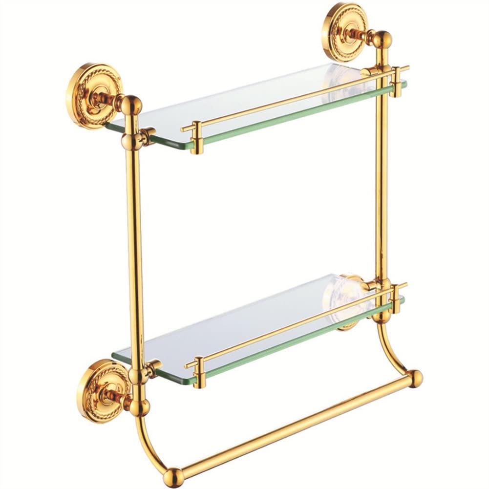 BAHELS Shower Caddy European-Style Copper Double-Layer Shelf Bathroom Accessories Bathroom Glass Vanity Shelf Bathroom Organizer Size B