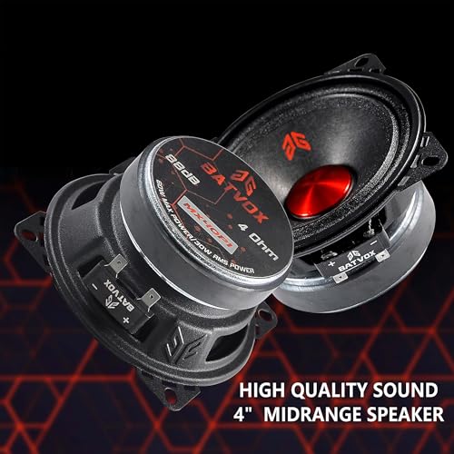Image of MX40P1 Loudspeaker 4 Inch Midrange 120 Watts 4 Ohms Red Dust Cap, Premium Quality Audio Door Speakers for Car or Truck Stereo Sound System, Black (2 Speakers)