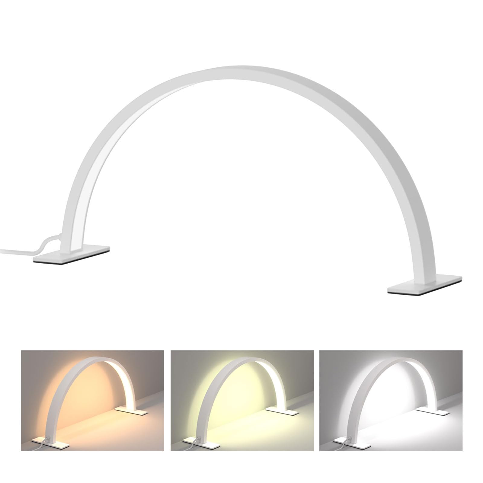 Beautycity Half Moon Light Nail Lamp for Desk, LED Nail Tech Lamp Lash Light for Professionals, Dimmable Lamp with Touch Controller, Color Temperature 3000K-6000K (White)