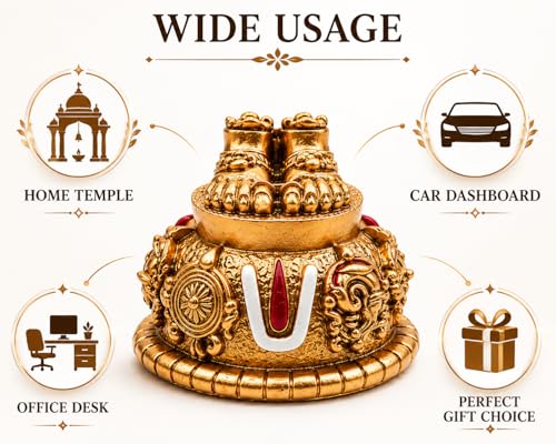 Image of Lord Balaji Charan Paduka Idol for Home Temple, Car Dashboard & Office Decor | Venkateswara Swamy Feet with Shanku Chakra Namam | Spiritual Showpiece | Pooja Gift for Housewarming & Festivals