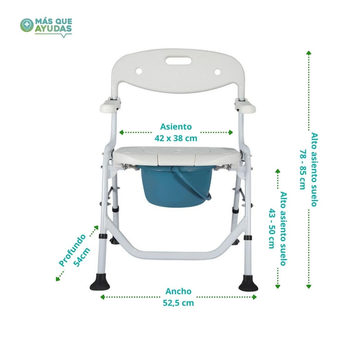 Silla de Baño y Ducha Plegable con Inodoro y Brazos Abatibles, Altura 43-50 cm, Marco de Aluminio, para Personas Mayores y Movilidad Reducida, Uso en Ducha o WC, Soporta 100 Kg