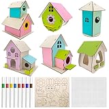 Cinrobiye 6 Set DIY Wooden Birdhouse Craft Kit，Build and...