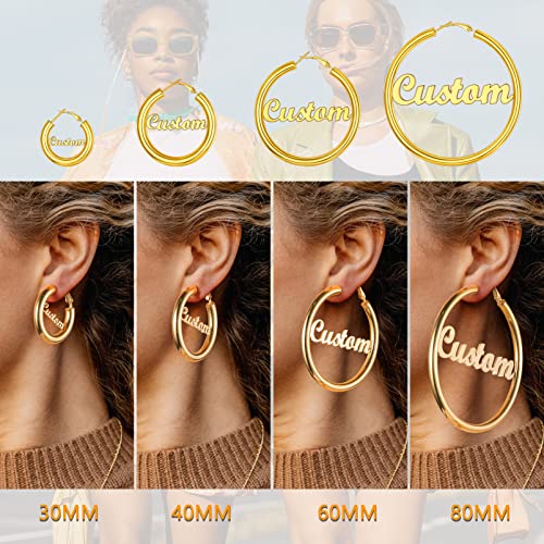 Image of Stainless Steel Chunky Hoop Earrings For Women, Minimalist and Chic, Black /Gold Plated, Round Hoops Earrings Hypoallergenic, Size: 30mm /40mm /60mm /80mm, Come with Box