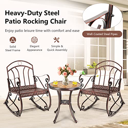 Giantex Rocking Chair Outdoor Rocker - Patio Lawn Seating Chairs With Ergonomic Backrest & Armrests, Heavy-Duty Steel Frame, Rocker Chair For Outside, Backyard, Poolside, Balcony (2, Bronze) #TOP3