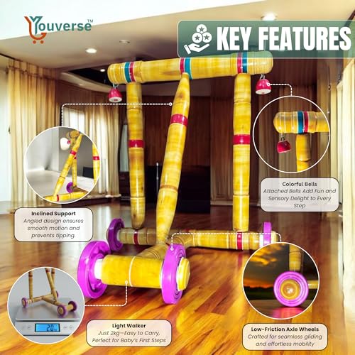 Image of Traditional Wooden Baby Walker for 9-18 Months | Nadavandi Push Walker for Kids | Handmade Push Walker | Baby Push Wagon & Activity for First Steps | Sturdy & Safe for Baby (Gold)