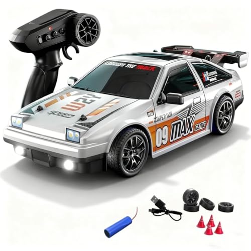 Image of Rc Drift Remote Control Car 1:16 Scale, High-Speed, 4Wd, Led Lights, Rechargeable Racing Car, Drifting Tires, 2.4Ghz, for Kids (1:16 RC Drift - White)