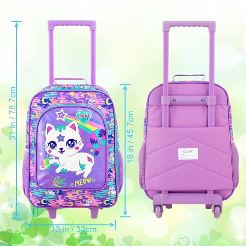 2Pcs Girls Suitcase Set, Kids Carry on Rolling Luggage with Wheels, Cat Travel Suitcases with Toddler Backpack(Pink)4