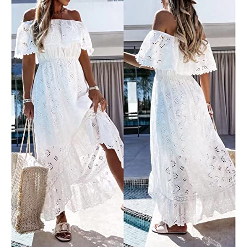 ABOCIW Women's Boho Maxi Dress Lace Up Tassel V-Neck Flare Ruffle Fringed Beach Summer Dresses3
