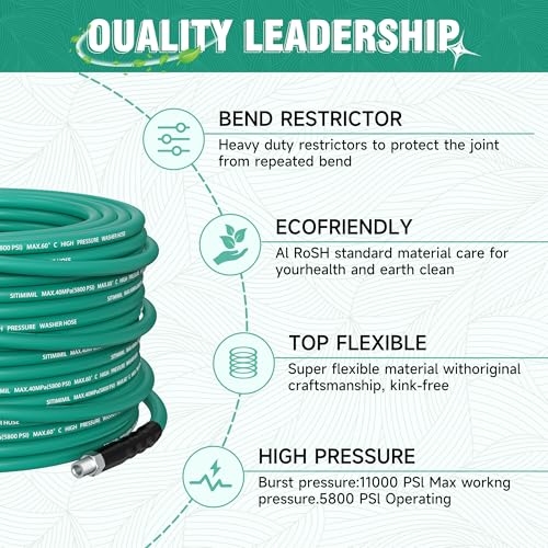 Image of 200FT Sewer Jetter Kit for Pressure Washer,1 /4''NPT Drain Cleaner Hose 5800PSI, with Adapter Corner Rotating Button Nose Sewer Jetting Nozzles Kit Pearl Corsage Pin Spanner Waterproof Tape
