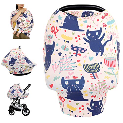 Nursing Cover Breastfeeding Cover, Soft Breathable Infant Carseat Canopy, Infant Stretchy Cover for Baby Swing, Shopping Cart/High Chair/Stroller Covers, Baby Shower Gifts (Lovely Kitten)