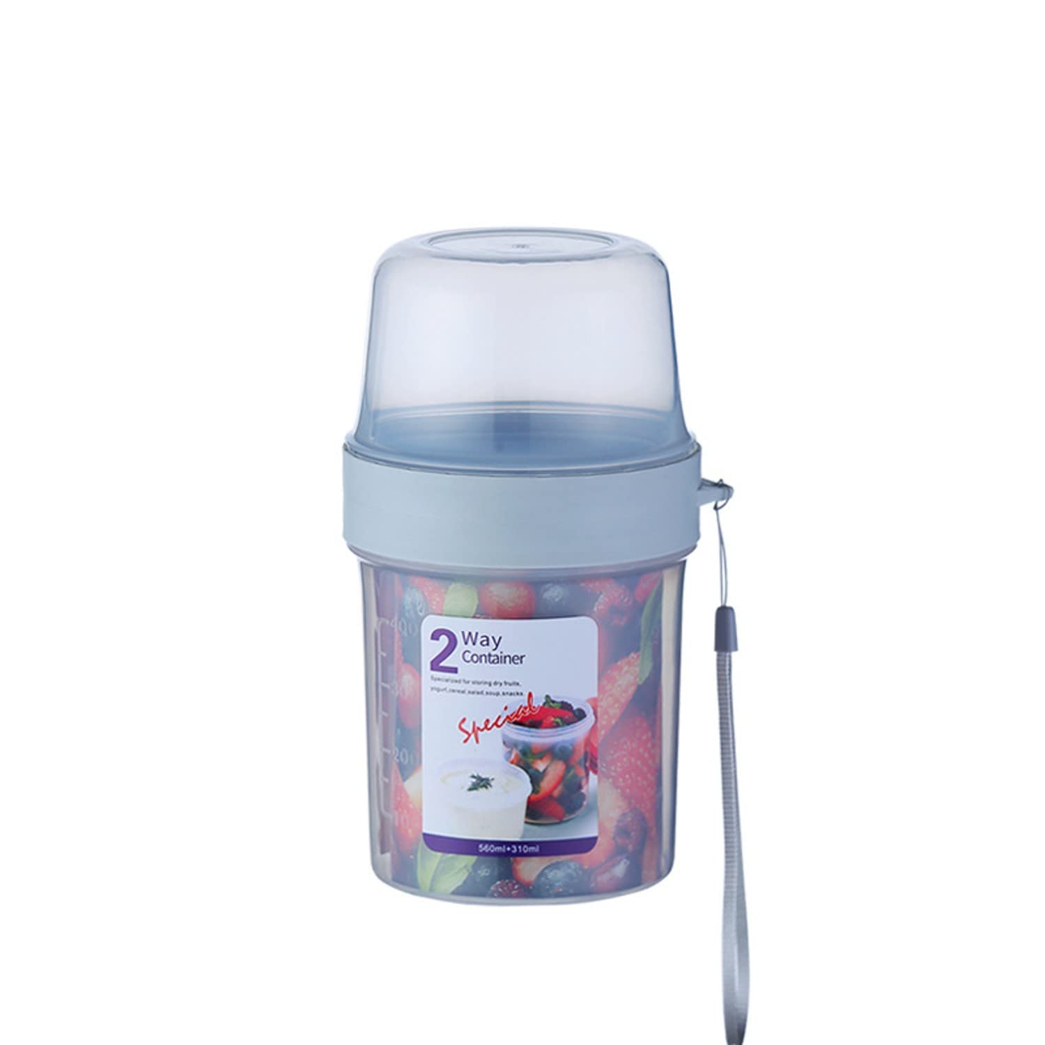 HENIJ® Breakfast To Go 2-way Food Container With Topping, Portable Double Layer Food Storage Container for Yogurt Cereal Oatmeal Snack Salad (310+560 ml)