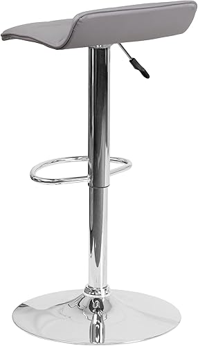 Miniatura 5 de Flash Furniture Taburete de bar de altura ajustable de vinilo negro contemporáneo con asiento ondulado acolchado y base cromada