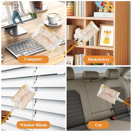 Image of 100 PCS Orange Heavy Duty Duster Refills for Swiffer Dusters Refill 180 Degree Extendable Duster With Adjustable Handle Disposable Dusters for Cleaning Blinds,Ceiling Fans(100 Count+ 2 Handle)