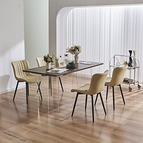 Younuoke Dining Chairs Set Of 2 Upholstered Mid Century Modern Lounge Chair Armless Faux Leather Makeup Chairs With Padded Backs Metal Legs Adjustable Feet For Kitchen Living Room Bedrooms Beige #TOP6