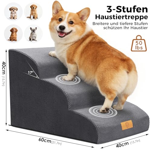 HEVOL Hundetreppe für kleine Hunde, 3 Stufen, 40 cm, rutschfest