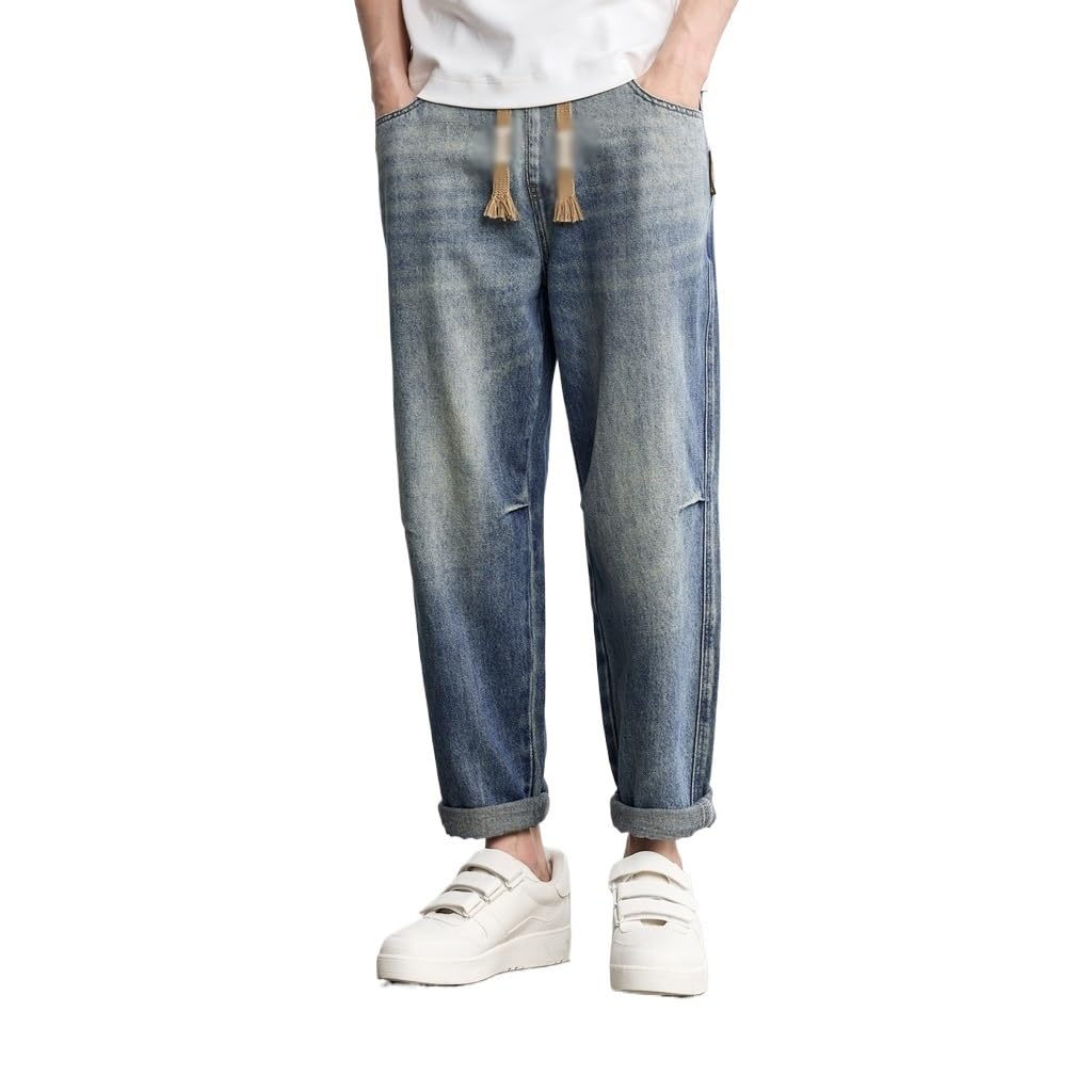 Jean délavé rétro et pantalon décontracté à taille élastique chic - 5