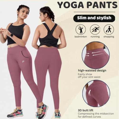 Image of Nexsus Appparels Stretchable Gym Pants for Workout : The Ultimate Yoga Pants | Gym Wear for Woman | Gym Tights for Women with Side Pockets | Available in Plus Size's
