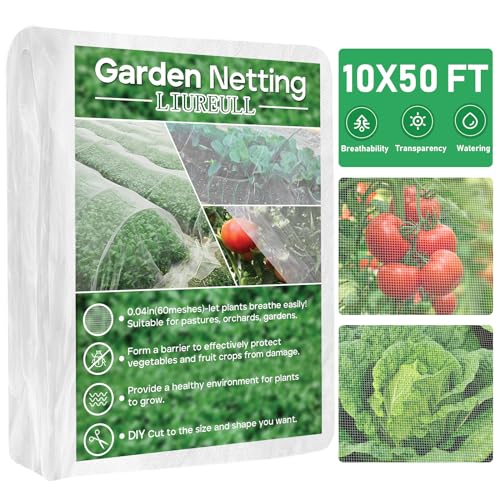 Garden Netting,10x50Ft Ultra Fine Mesh Netting Protection Netting for Vegetable Plant Fruit Tree Flower Crop Greenhouse Row Cover Raised Bed Barrier Screen Protection Plant Net Cover Mosquito Net