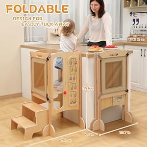 Toddler tower foldable toddler kitchen stool helper with 2 step stool wooden toddler stool with safety net adjustable height chalk whiteboard montessori activity games  urban country home decor
