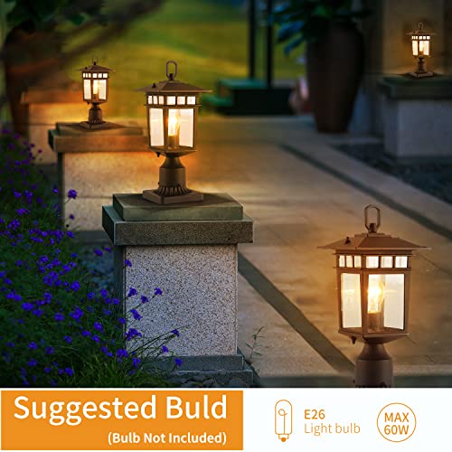 Smeike Outdoor Post Lights, 16.5" H Large Post Light Fixture, Led Pier/Post Mount Lantern With Base, Exterior Lamp Post Light With Seeded Glass For Pole, Patio, Porch, Matte Black Finish #TOP3