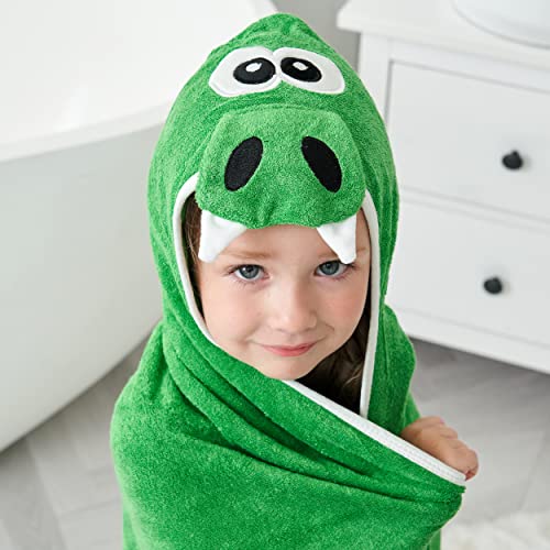 Image of HIPHOP PANDA Ultra Soft Hooded Baby Towel - 2-Layer Thick 500GSM Absorbent | Rayon Made from Bamboo, Hooded Bath Towel for Newborn, Infant, Toddler, Baby Registry - Dinosaur, 37.5x37.5 In