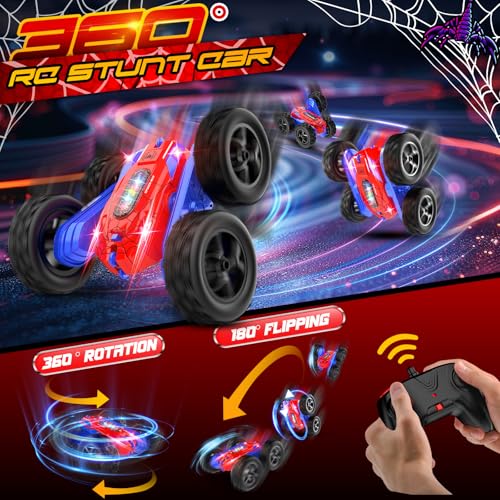 Rcfunkid Remote Control Car, Double-Sided 360 ° Flipping Rotating RC Car, RC Stunt Car with Colorful LED Lights, 4WD RC Toy Car for Boys Age 8-12 and Boys Girls Birthday Present