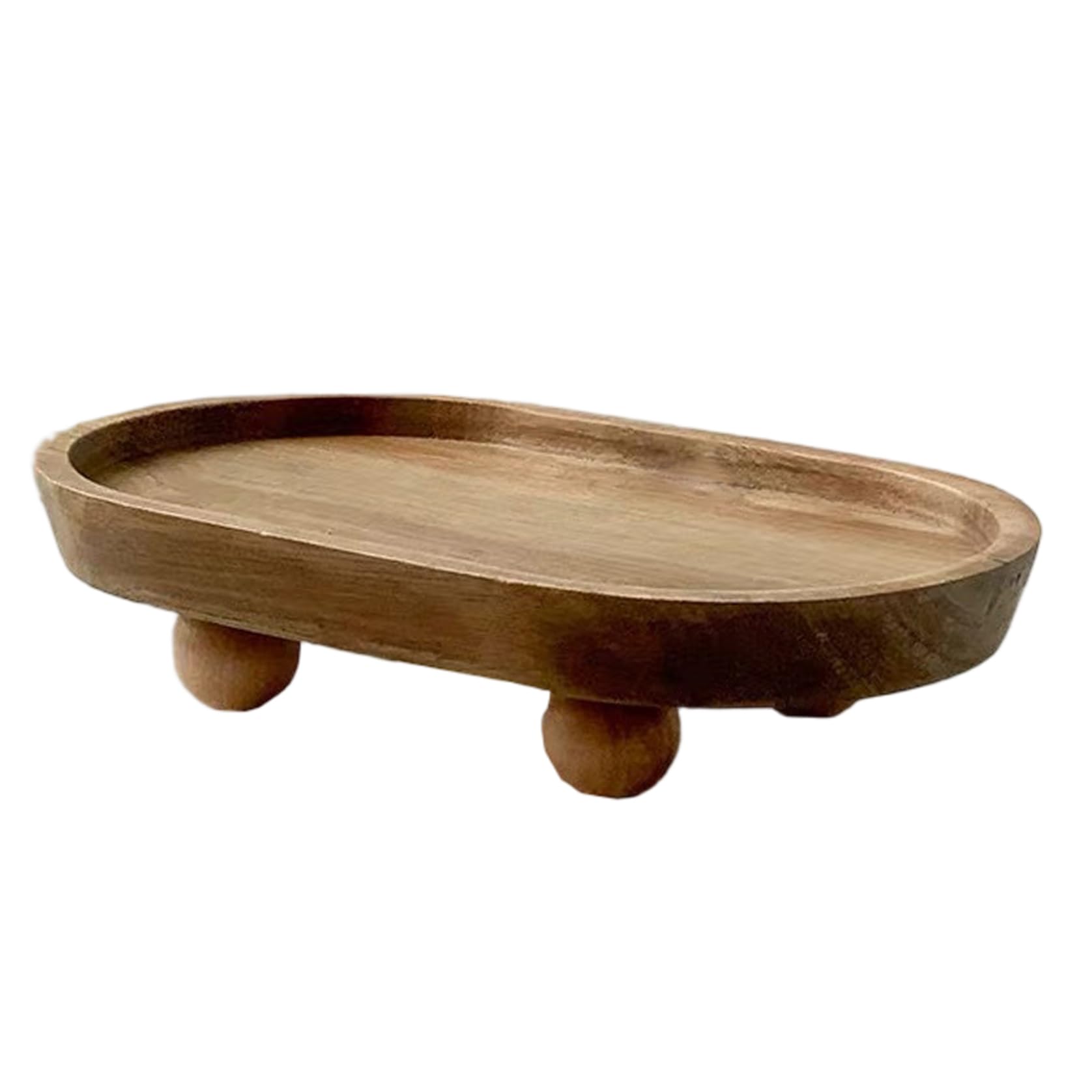 Wedhapy Decorative Tray Wooden Tray, 8x5x2 Inch Oval-Shaped Decorative with Riser Feet for Serving, Vanity, Perfume, Entryway, Living Room, Bathroom