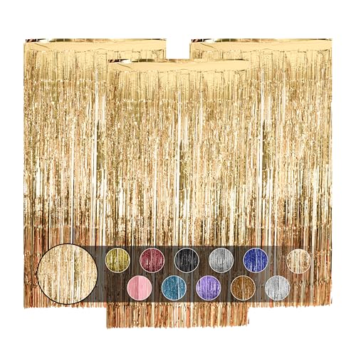 3Pcs Champagne Gold Foil Curtain Backdrop Curtain 3.2ft X 8.3ft Door Tinsel Curtains Backdrop Party Backdrop Decoration For Engagement Wedding Bridal Shower Birthdays And More