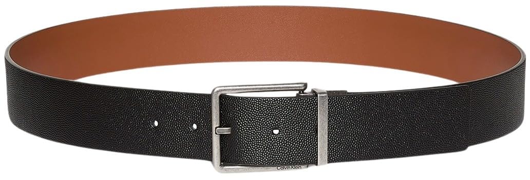 Calvin Klein Men’s Warmth Square Buckle 4 cm Belt, Black (Black/Ck Cognac/Antique Silver), 43.3 inches