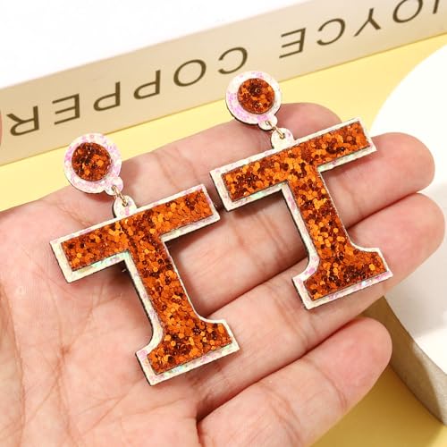 Football Earrings Game Day Sports Tennessee Vols Power T Earrings Glitter Leather Southern Western Earrings Jewelry Gifts for Football Fans4