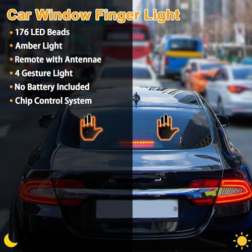 Image of Finger Gesture LED Light with Remote | Funny Car Back Window Signal Display for Cars & SUVs | Finger Light Sign for Truck & Vehicle Accessories