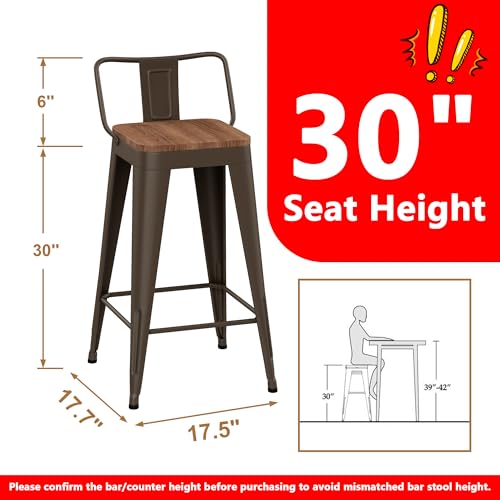 Image of WENTMENT Bar Stools Set of 4 Counter Height Bar Stools Metal Barstools with Removable Back 30 inch Kitchen Bar Stools with Wooden Seat, Rusty