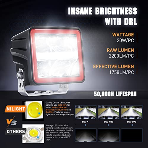 Image of Nilight LED Pod Lights with Amber DRL 3 Inch 20 W Cube Driving Light 2200 LM Super Spot Light 16AWG Wiring Harness Kit Off Road LED Work Lights for Jeep Truck UTV 4x4 ATV Motorcycle