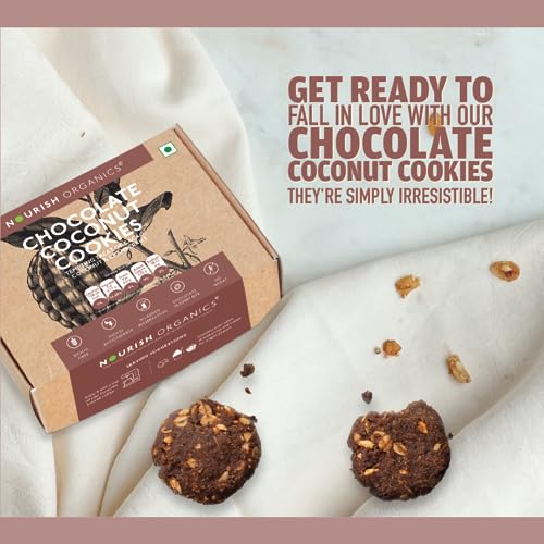 Image of Nourish Organics Chocolate Coconut Cookies | Wholesome Chocolaty Cookies with Coconut | Made with Cocoa, Oats & Cashews | High Fibre Snack | No Refined Sugar | 120g (Pack of 2)