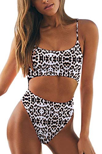 Image of Meyeeka Womens Scoop Neck Cut Out Front Lace Up Back High Cut Monokini One Piece Swimsuit