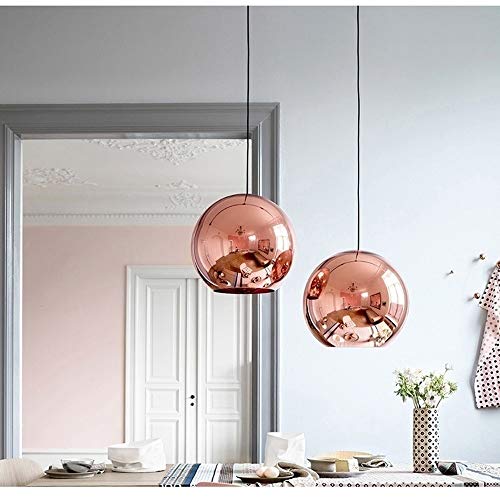 Suspension miroir chrome E27 luminaire design globe argent 30cm