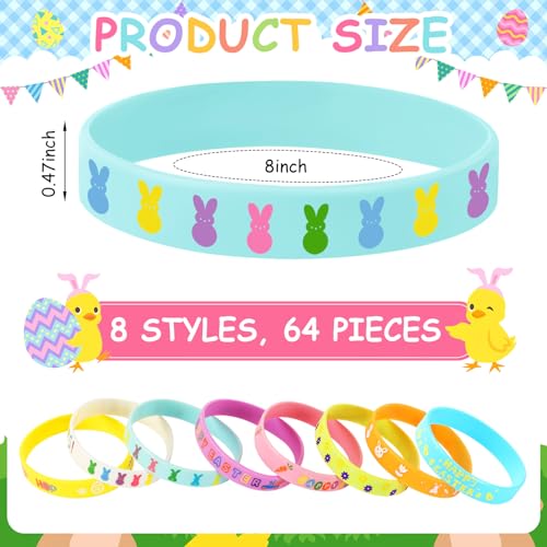 Image of JUNEBRUSHS 64pcs Easter Party Favors Silicone Bracelets Easter Egg Fillers