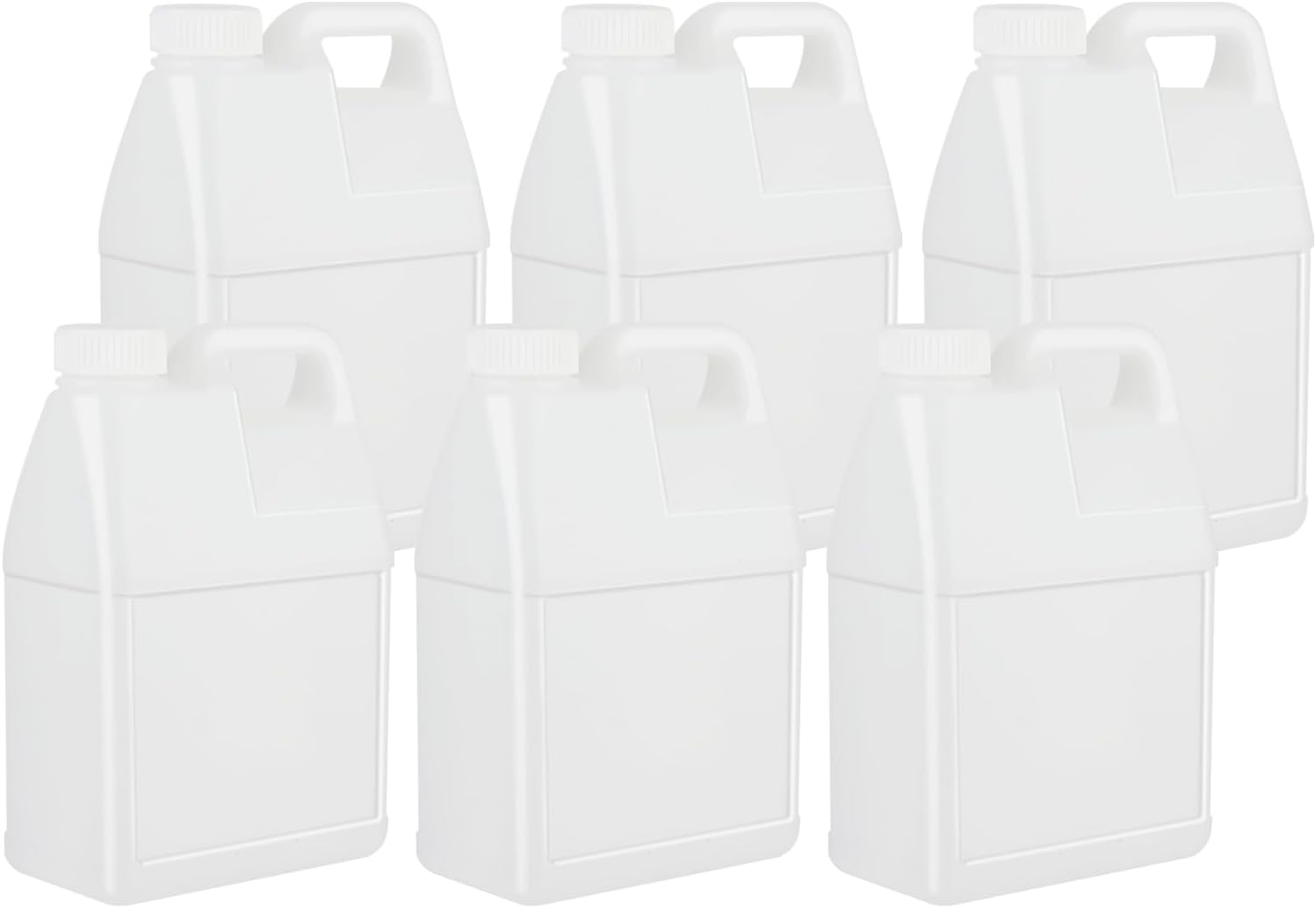 6 Pack 64 oz Clear Plastic Jugs with Lids, Water Jug Storage Containers with Ergonomic Handle, HDPE Containers for Water, Sauces, Beverage, Soaps, Liquids (0.5 Gallon)