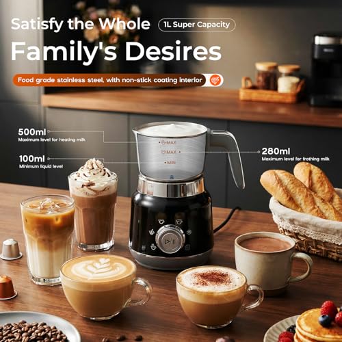 Yaskyly Electric Milk Frother and Steamer 600W – 500ml Automatic Hot and Cold Foam Maker for Latte, Coffee, and Chocolate, 304 Stainless Steel, Dishwasher Safe, Quiet Operation - Image 3