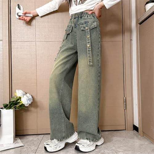 2025 Trendy Girls Jeans Teens Buttons Baggy Vintage Y2K Denim Pants Children's Stretch High Waisted Wide Leg Soft Trousers3