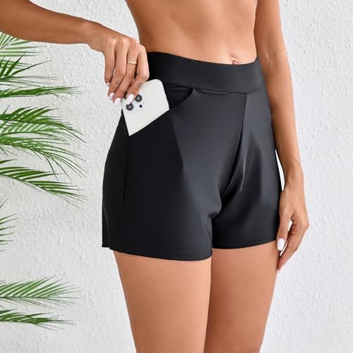 Halcurt Women's 3 Inch High Waisted Swim Short with Liner Pokcet Boardshorts Swimsuit Bottoms3