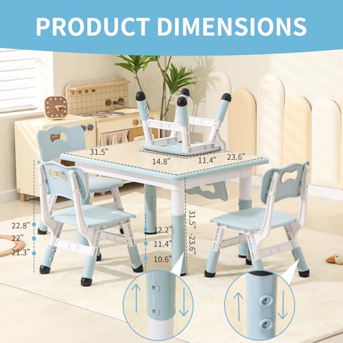 Toddler-Table-and-Chairs-Kids-Table-and-4-Chairs-Set-with-Graffiti-Desktop-Height-Adjustable-Kids-Study-Table-for-Boys-and-Girls-Aged-3-8-Max-300lbs Toddler Table and Chairs Kids Table and 4 Chairs Set with Graffiti Desktop Height Adjustable Kids Study Table for Boys and Girls Aged 3 8 Max 300lbs