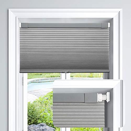 LazBlinds Cordless Cellular Shades No Tools No Drill Light Filtering Cellular Blinds for Window Size 22'' W x 64'' H, Dovy Grey