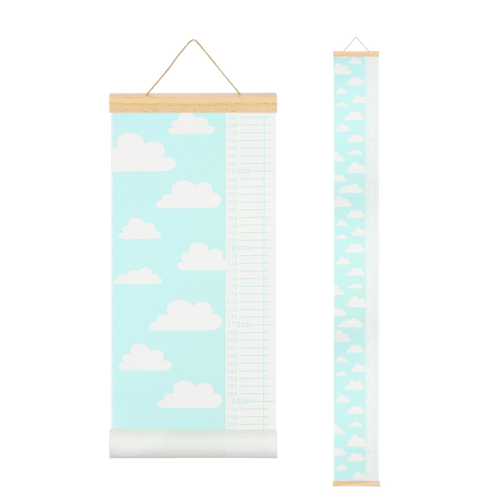 sourcing map Growth Chart for Wall, 195 x 20cm Removable Canvas Height Chart Ruler, Hanging Measurement Ruler for Bedroom Playroom Wall Decor (Green, Cloud Style)