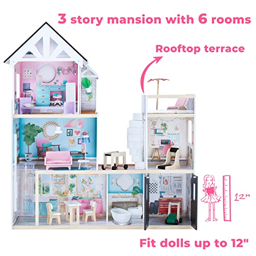 Olivia's Little World - Large Diy Doll House, Dreamland Mansion 3 Floor Wooden Doll House For Child Kids Toddler, 12 Inch Dolls, Barbie Sized #TOP2